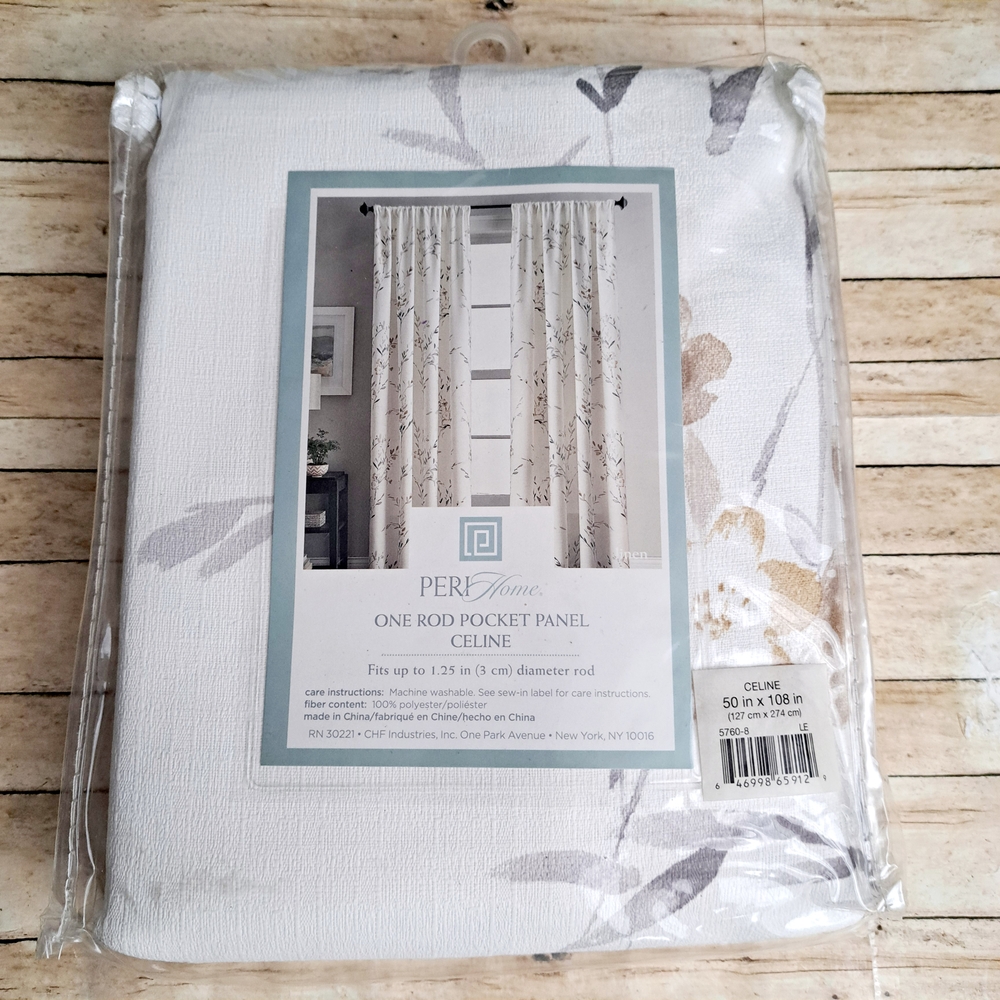 Peri Home Celine White and Gray Botanical Accent Curtains